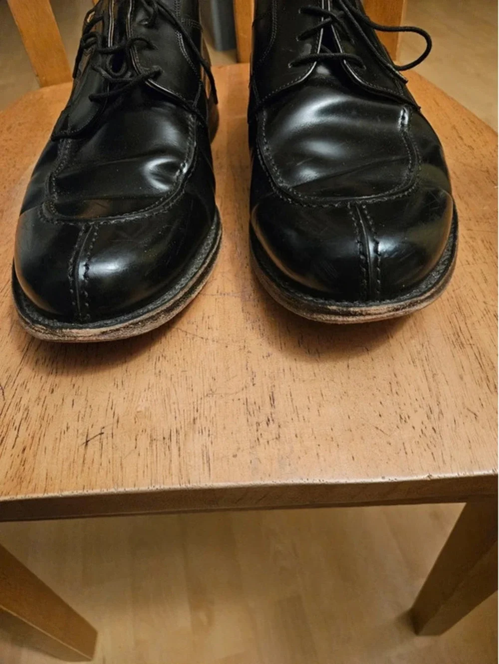 Johnston & Murphy Mens 10 D Black Leather Apron Toe Lace Up Dress Shoes